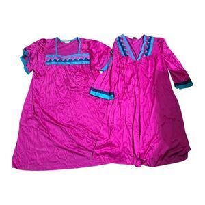 Vintage Henson Kickernick Pink Geometric Dress Nightgown Robe Set Mumu Sz L